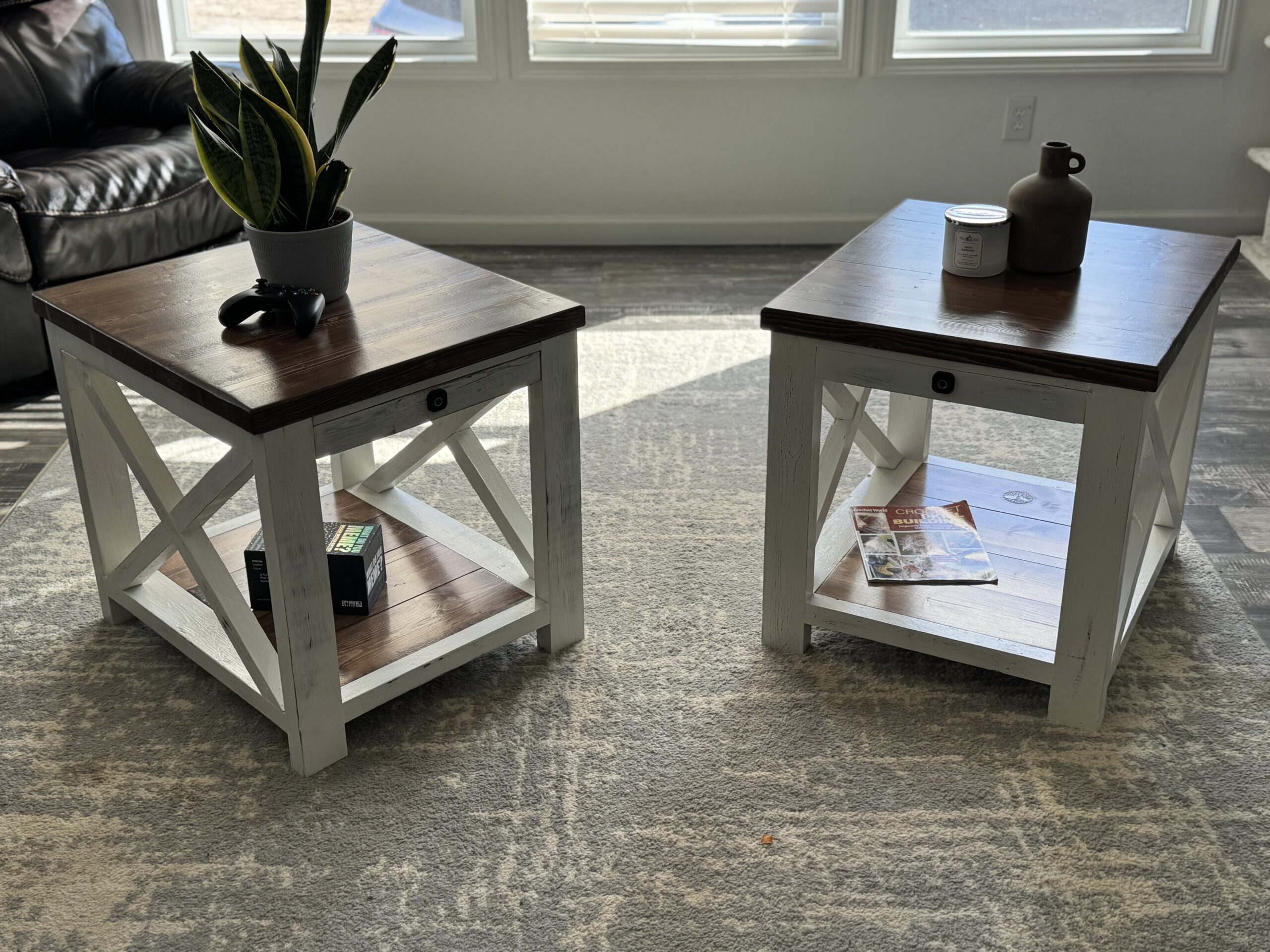 A pair of matching end tables